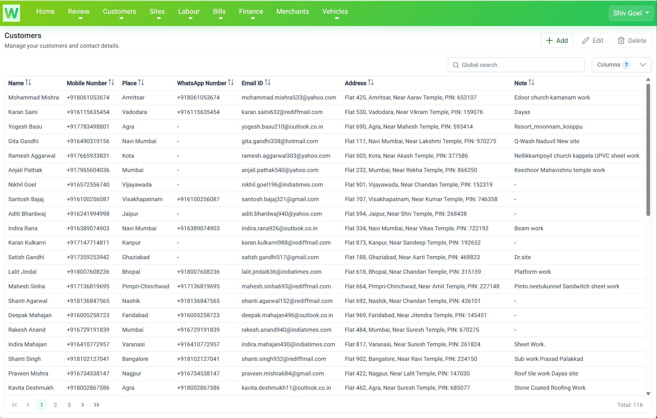 Customer List