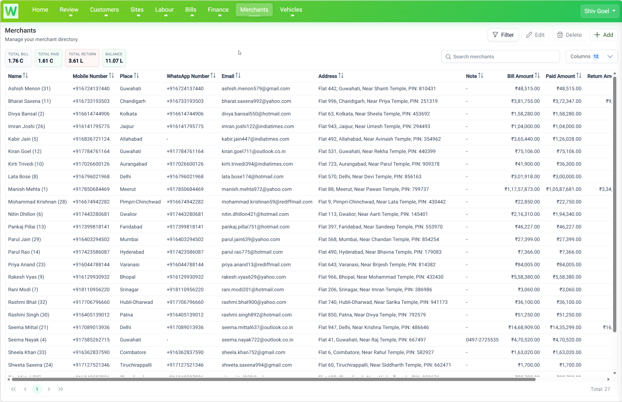 Merchants List