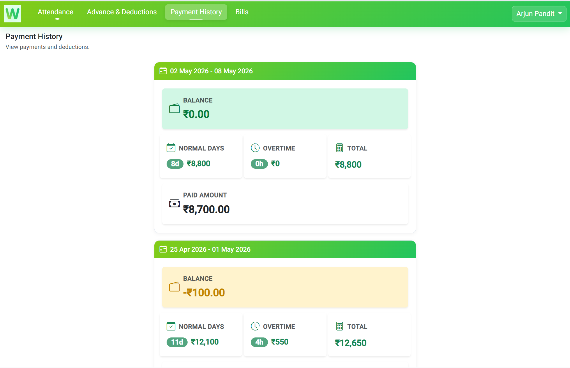 Payment History